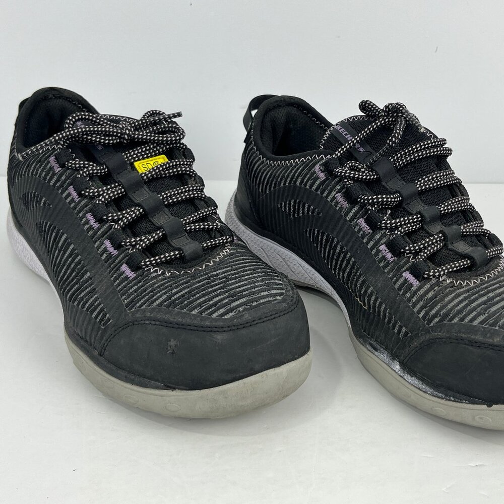 Skechers Safety Work Shoes Size 10 Gray Steel Toe Cap Round Toe Lace Up Flat Hee